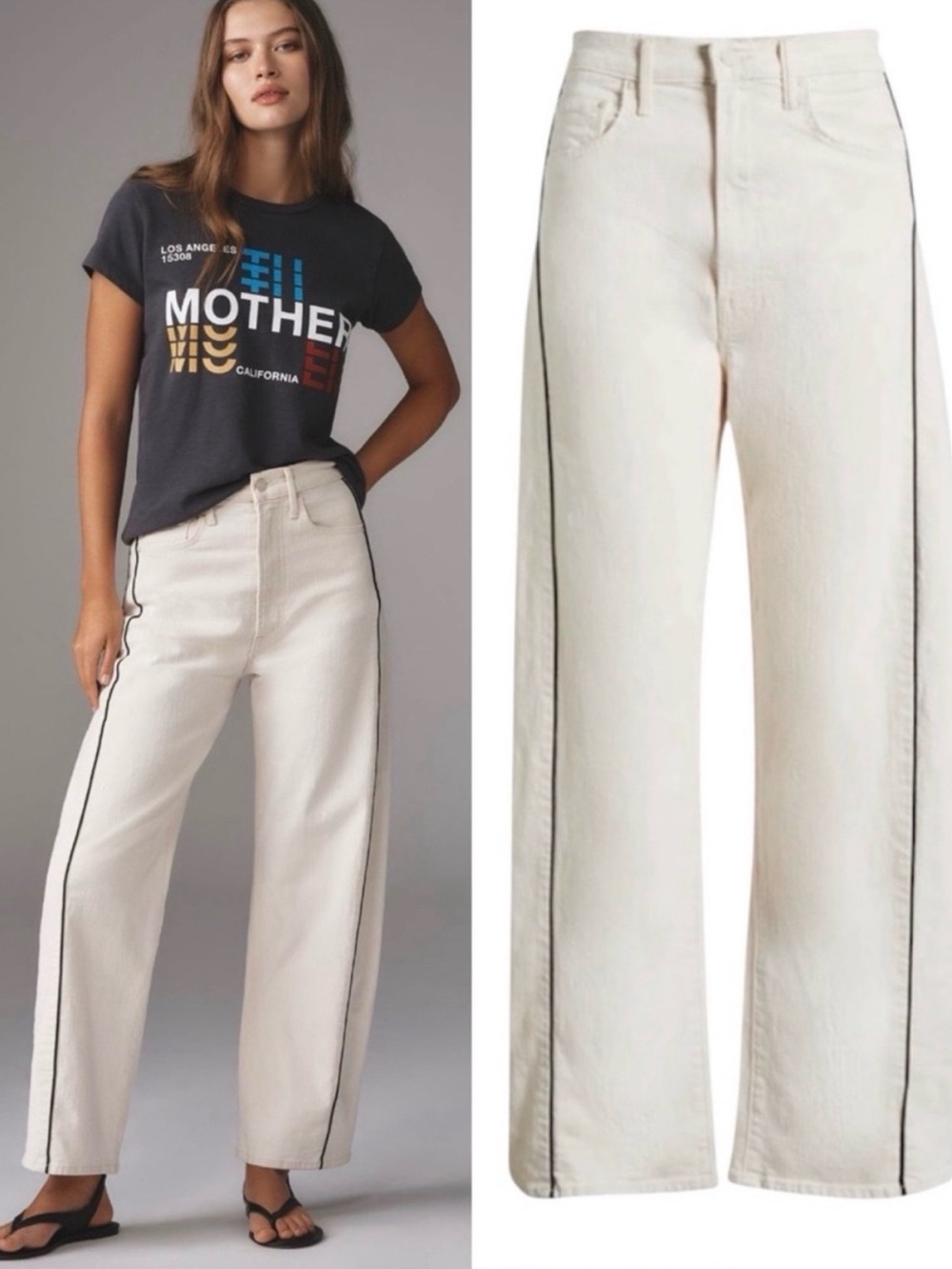 MOTHER Half-Pipe Ankle Jeans Act Natural Off White Cream Black Size 25 EUC